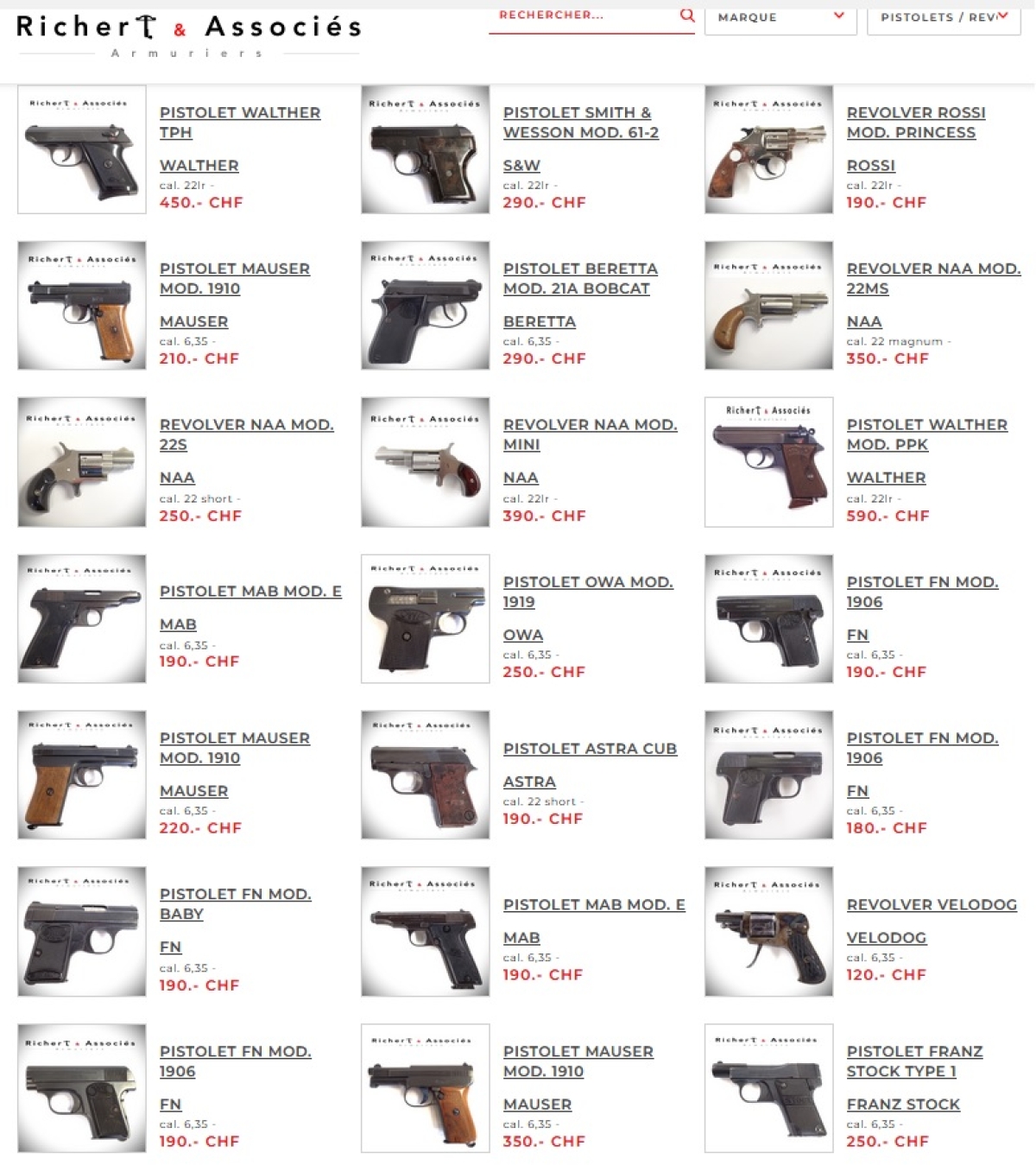 Destockage -20% sur nos Pistolets et Revolvers de petit calibre (.22 ou 6.35)